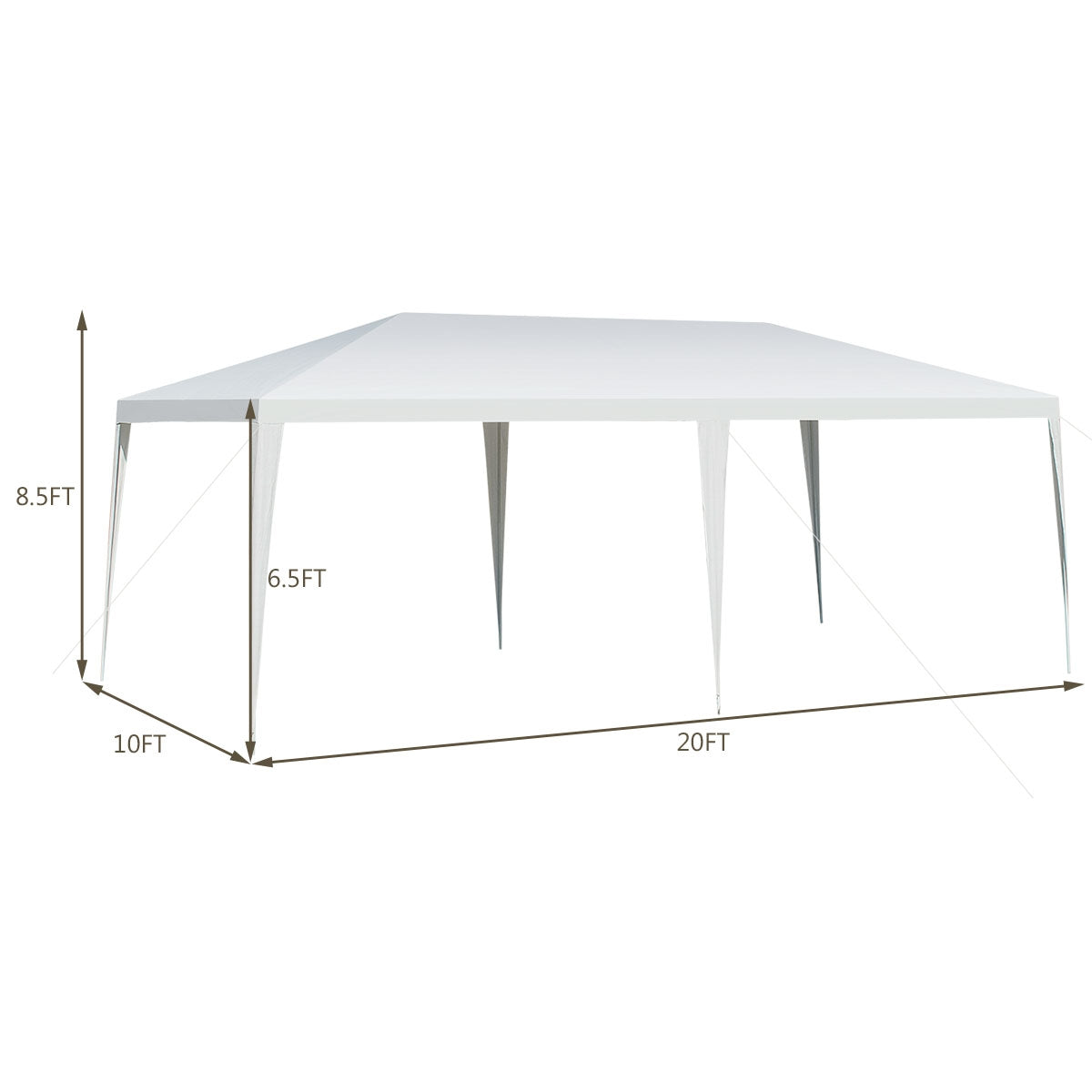 GemGear 10x20 ft waterproof white canopy tent with pegs and wind ropes on Tampa Home & Garden Store