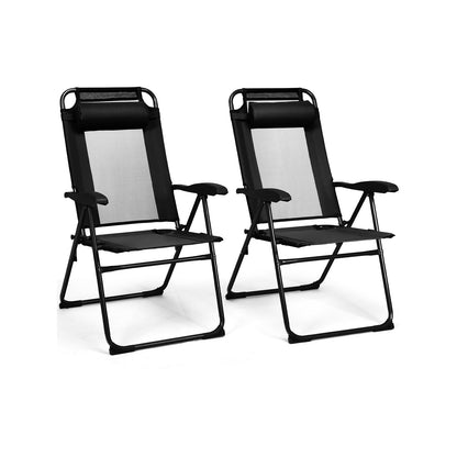 2 Pieces Patio Adjustable Folding Recliner Chairs with 7 Level Adjustable Backrest-Gray