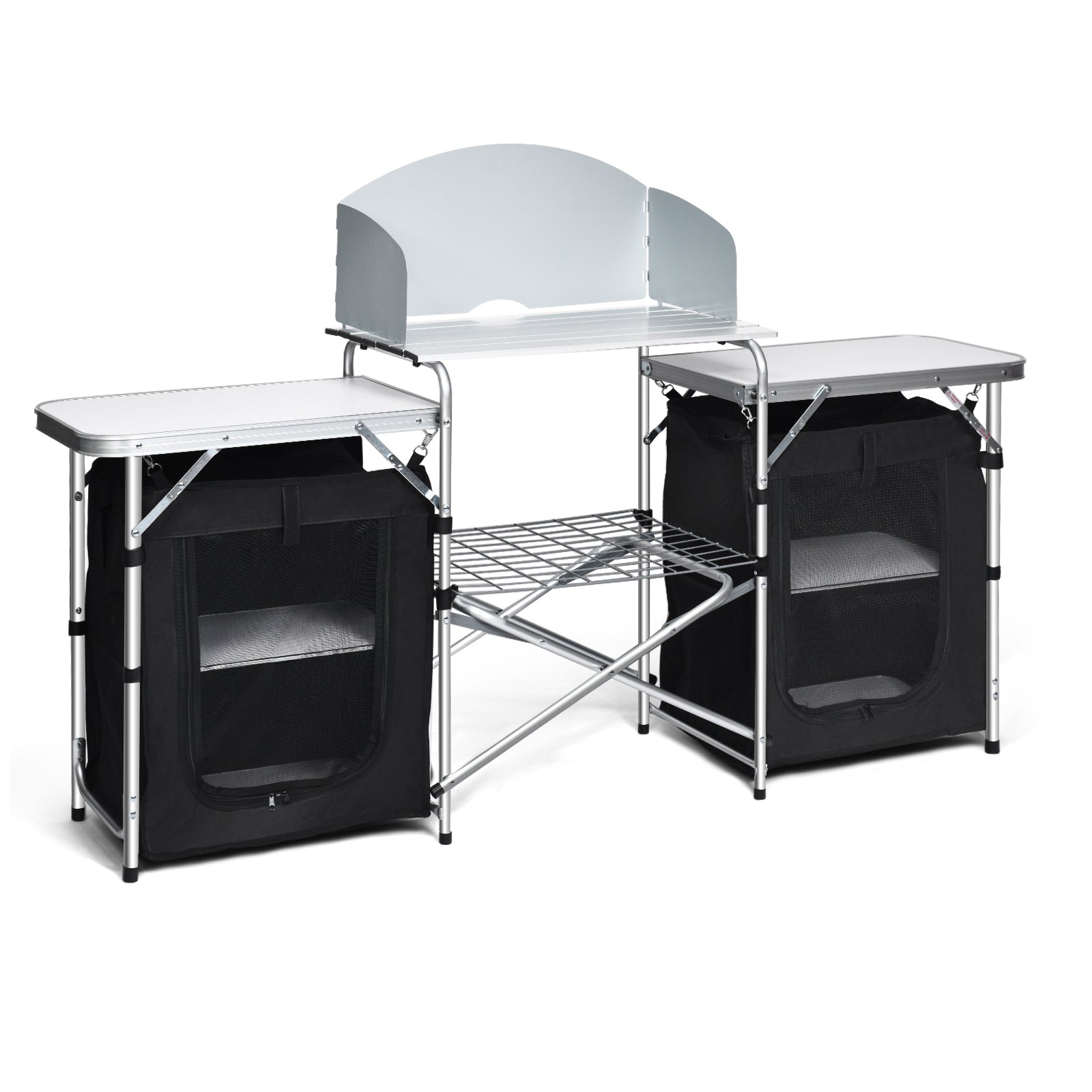 GemGear folding camping table with storage; dual side tables with mesh bags and center shelf on Tampa Home & Garden Store