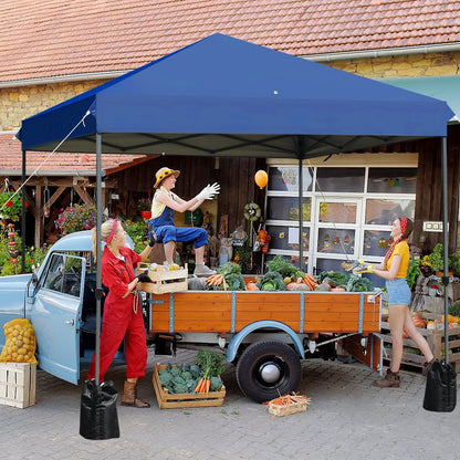 GemGear 8x8 ft blue outdoor pop up canopy tent with roller bag at a market stall on Tampa Home & Garden Store