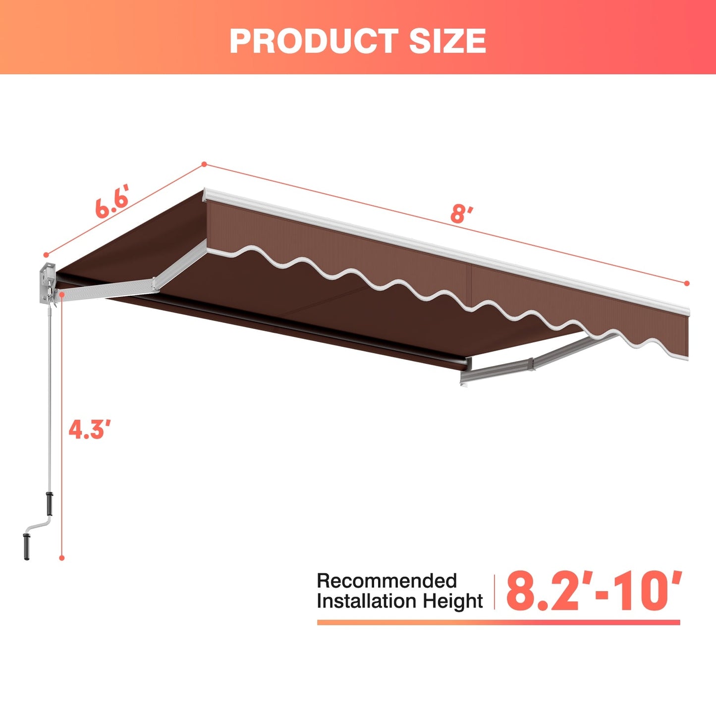8 x 6.6 Feet Patio Retractable Awning with Manual Crank Handle