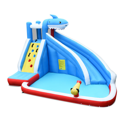 Inflatable Shark Bounce House with Water Slide and Climbing Wall without Blower - Tampa Home & Garden Store