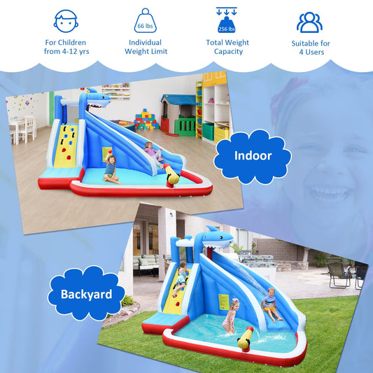 4-in-1 Inflatable Water Slide Park with Long Slide and 735W Blower - Tampa Home & Garden Store