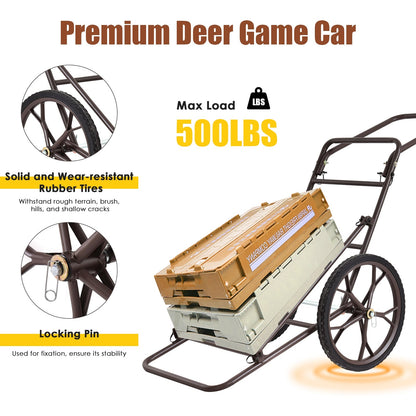 GemGear Larger Capacity Folding Deer Game Cart with brown metal frame and solid rubber tires on Tampa Home & Garden Store
