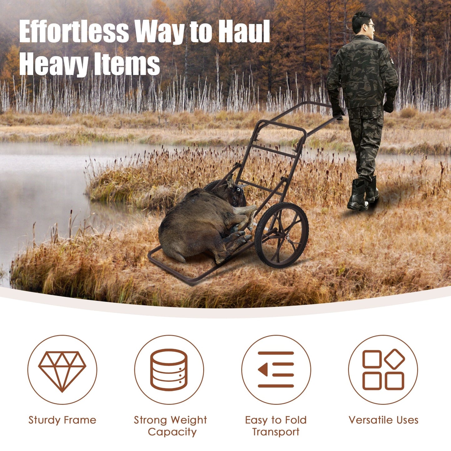 Larger Capacity Folding Deer Game Cart GemGear carries deer with sturdy frame large wheels on Tampa Home & Garden Store
