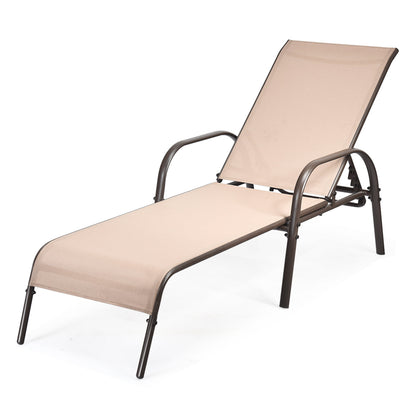 Adjustable Patio Chaise Folding Lounge Chair with Backrest-Black