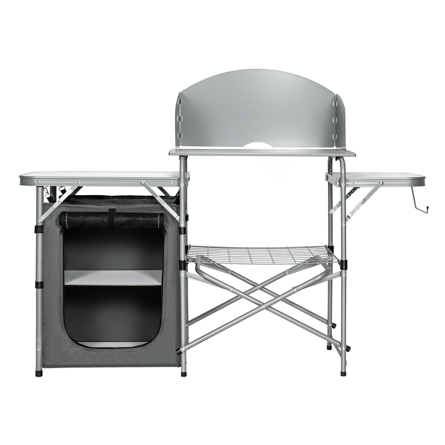Mesa de barbacoa portátil plegable para exteriores con bolsa cortavientos