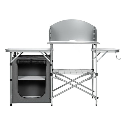 Mesa de barbacoa portátil plegable para exteriores con bolsa cortavientos