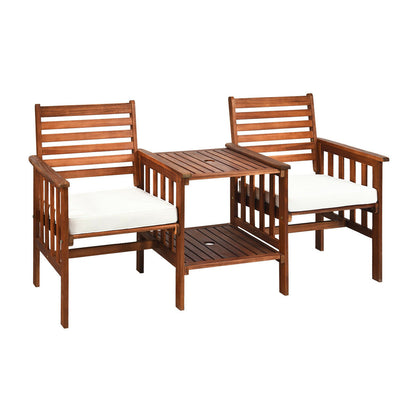 3 pcs Outdoor Patio Table Chairs Set Acacia Wood Loveseat-Red