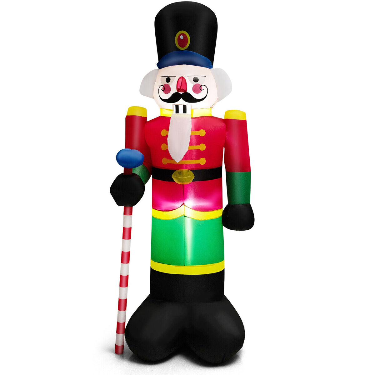 8 ft inflatable Nutcracker Soldier DirectDeals with 2 LED lights, red uniform and candy cane prop on Tampa Home & Garden Store