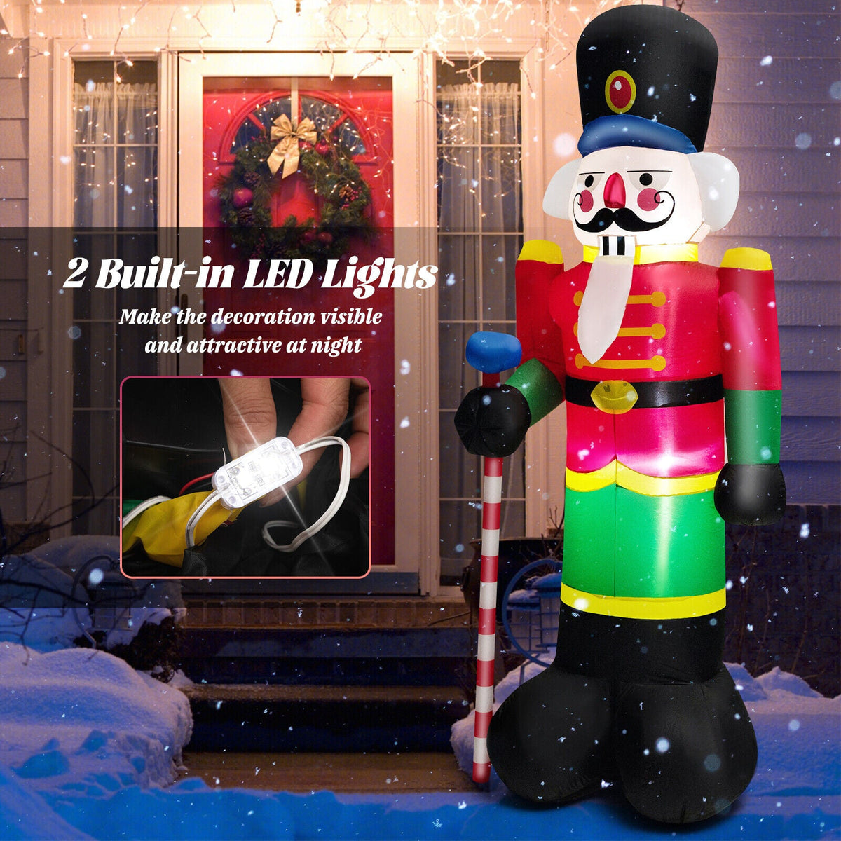 8 ft DirectDeals inflatable Nutcracker Soldier with 2 built-in LED lights, red coat and tall hat on Tampa Home & Garden Store