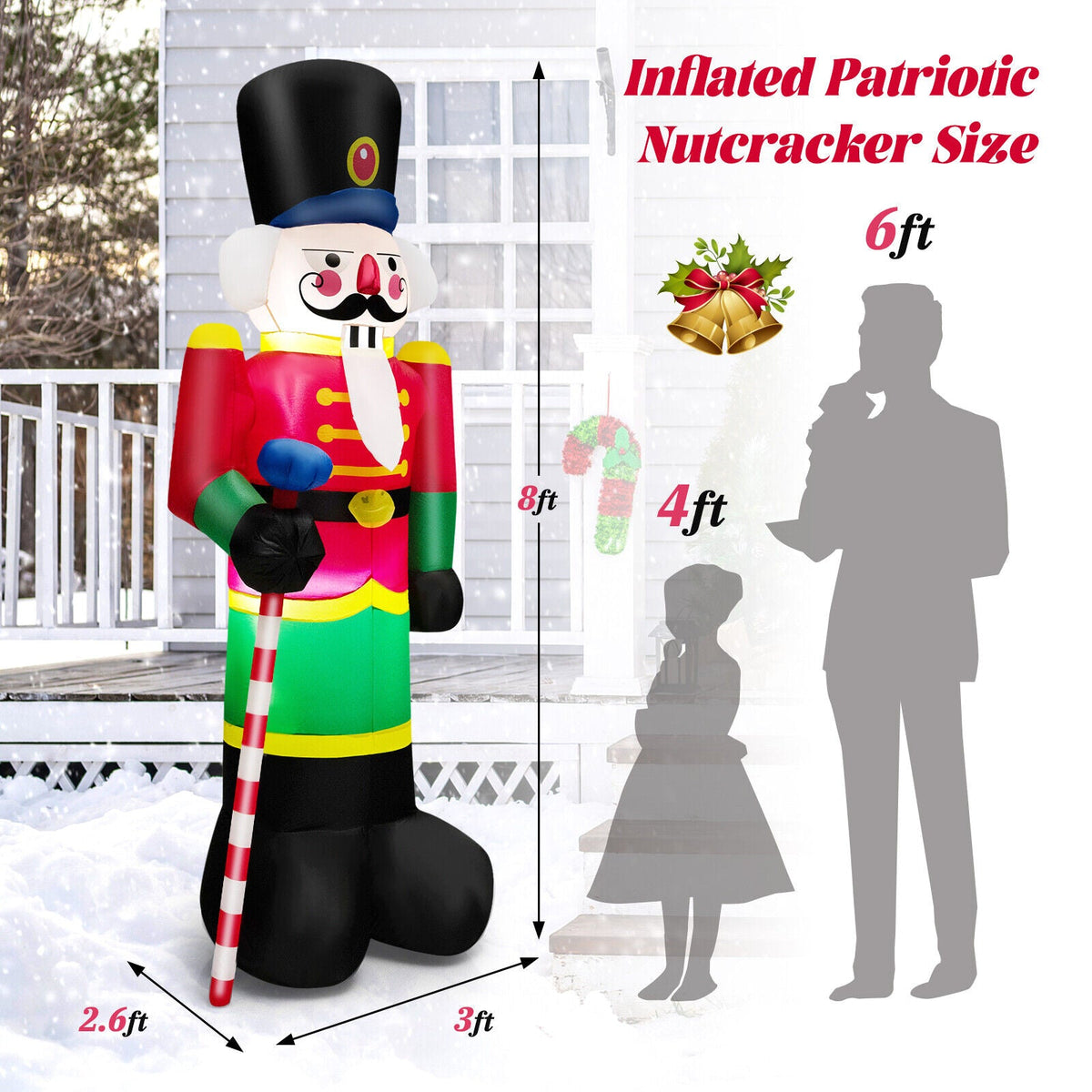 8 ft inflatable nutcracker soldier by DirectDeals with 2 LED lights, red candy cane staff on Tampa Home & Garden Store