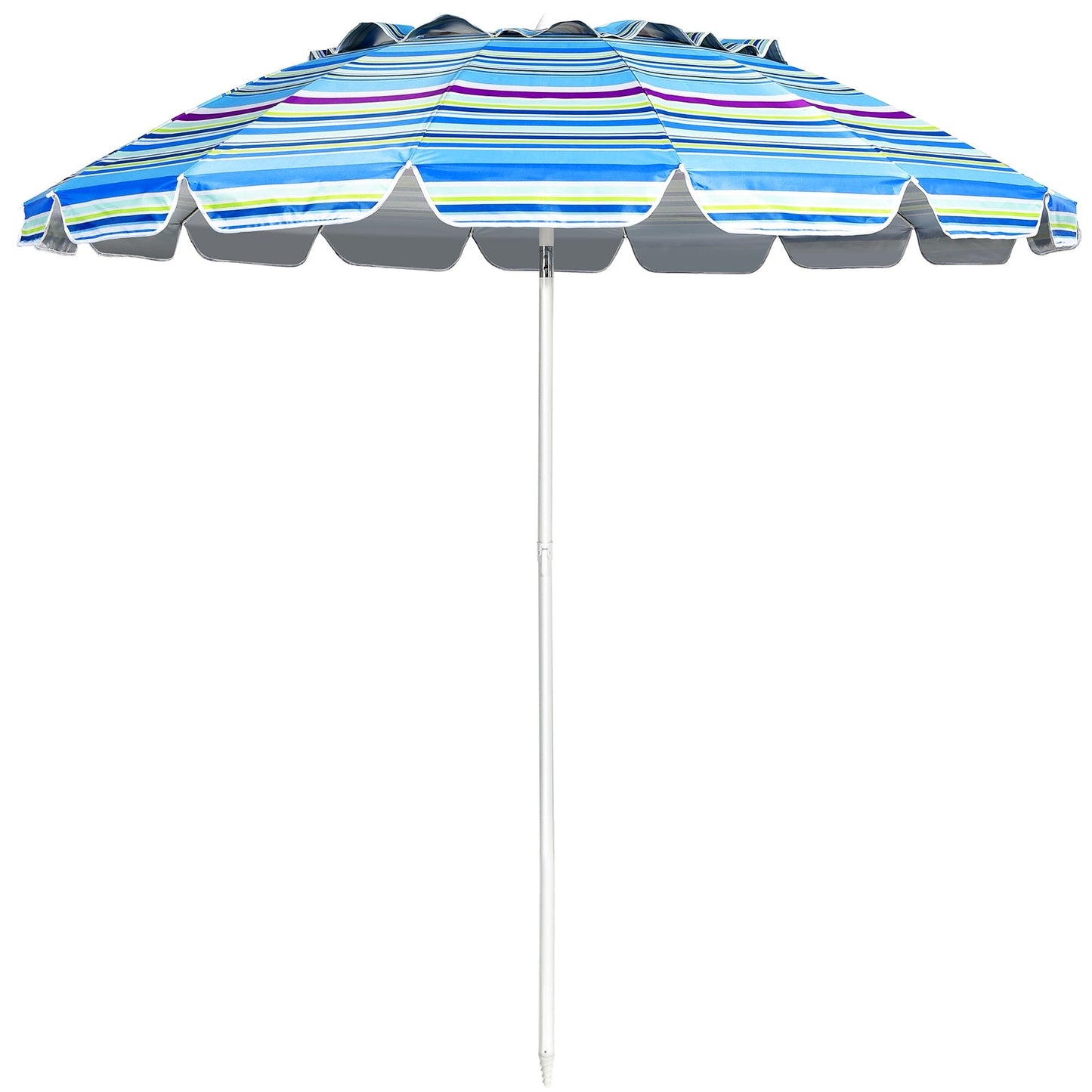 8FT Portable Beach Umbrella with Sand Anchor and Tilt Mechanism for Garden and Patio-Multicolor