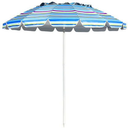 8FT Portable Beach Umbrella with Sand Anchor and Tilt Mechanism for Garden and Patio-Multicolor