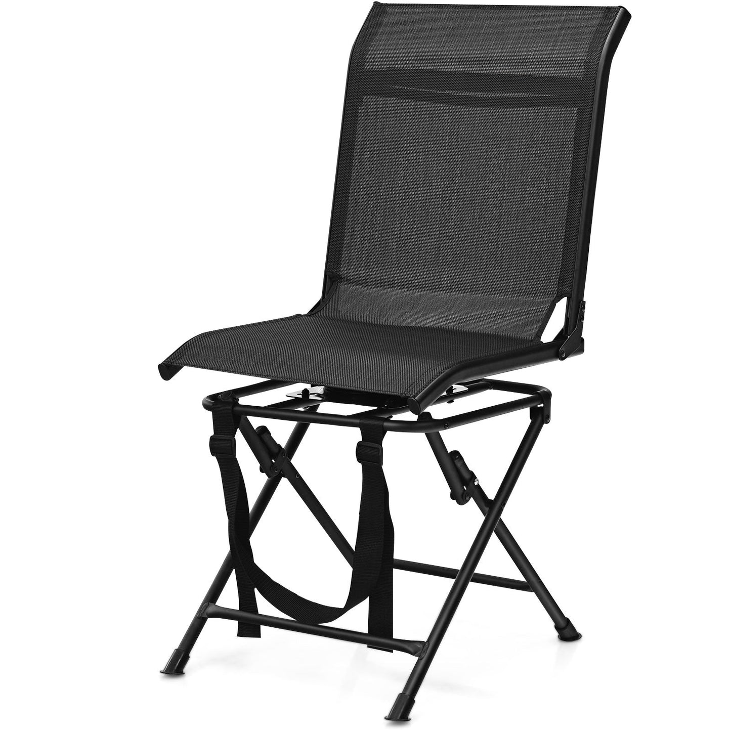 GemGear all-weather outdoor foldable 360° swivel chair with iron frame, black mesh on Tampa Home & Garden Store