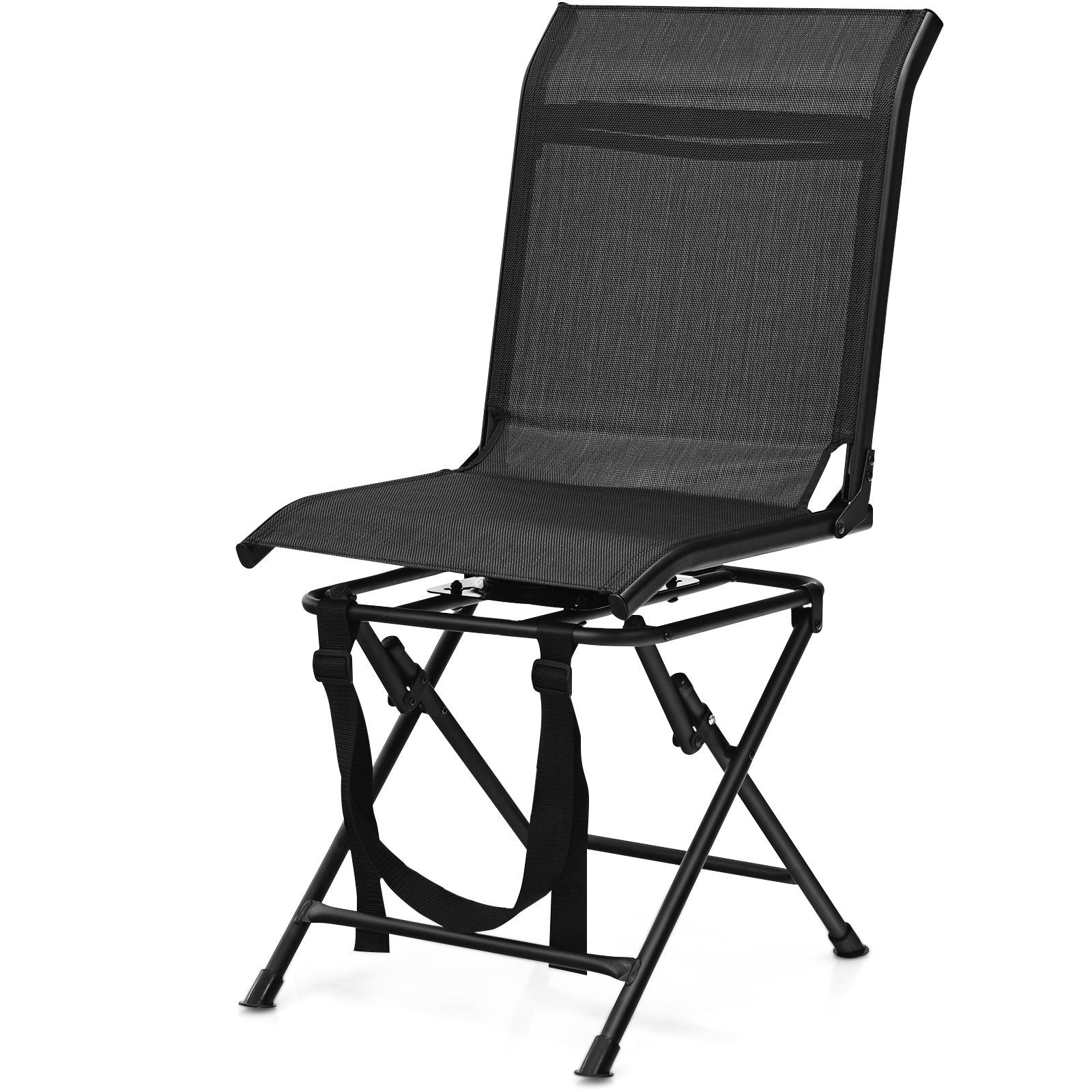 GemGear all-weather outdoor foldable 360° swivel chair with iron frame, black mesh on Tampa Home & Garden Store