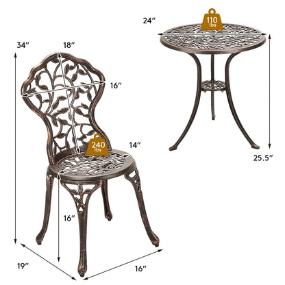 3 Pieces Cast Aluminum Bistro Set