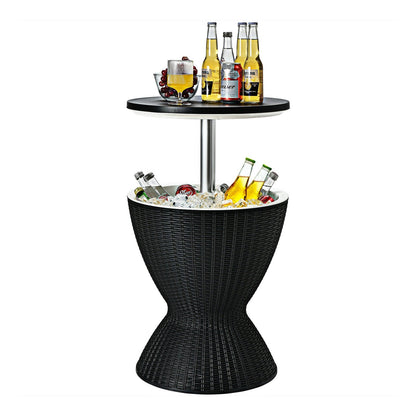 3 in 1 8 Gallon Patio Rattan Cooler Bar Table with Adjust Ice Bucket-Brown
