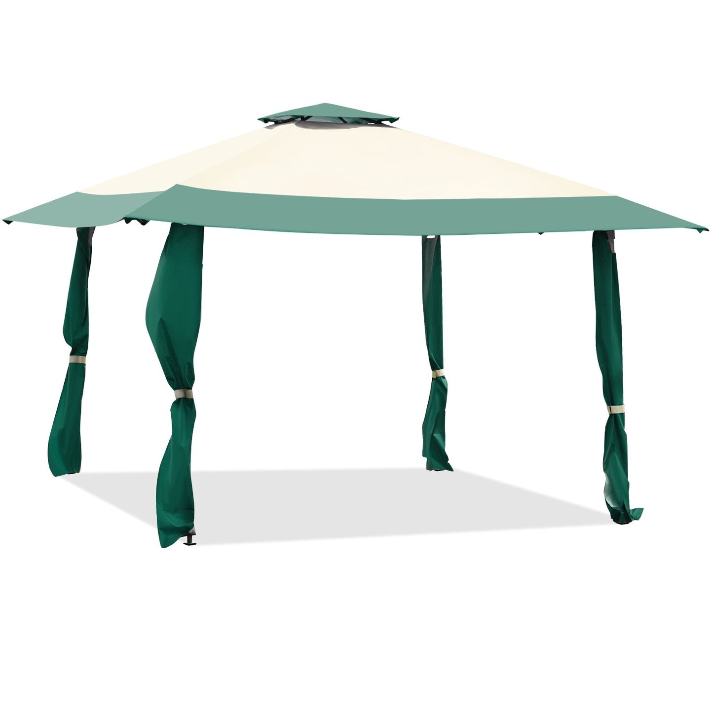 GemGear 13x13 ft pop-up canopy tent with beige center and green edges on Tampa Home & Garden Store