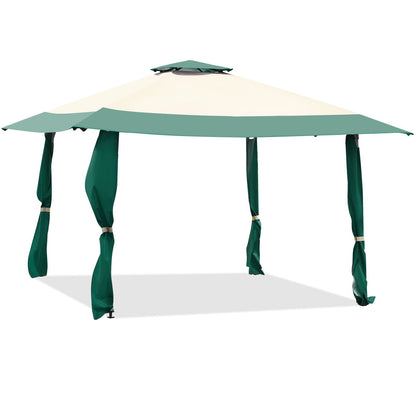 GemGear 13x13 ft pop-up canopy tent with beige center and green edges on Tampa Home & Garden Store
