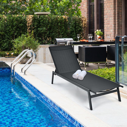 Tumbona reclinable de exterior con respaldo ajustable en 6 posiciones - Negra