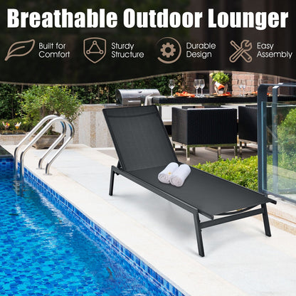 Tumbona reclinable de exterior con respaldo ajustable en 6 posiciones - Negra