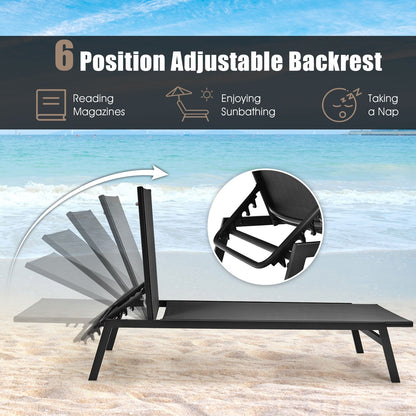 Tumbona reclinable de exterior con respaldo ajustable en 6 posiciones - Negra