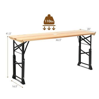 Mesa de picnic plegable de madera para exteriores de 66.5 pulgadas con altura ajustable