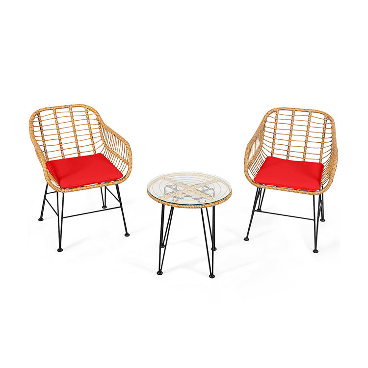 3 Pieces Rattan Furniture Set with Cushioned Chair Table-Black