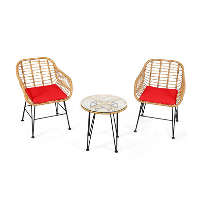 3 Pieces Rattan Furniture Set with Cushioned Chair Table-Black