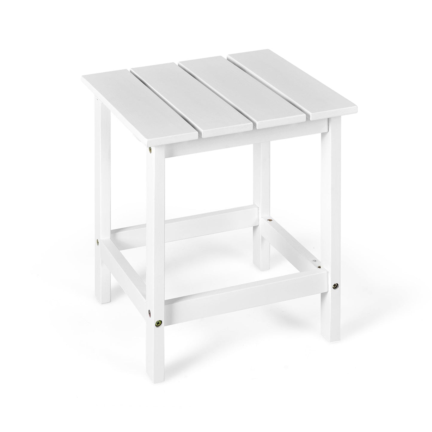 Mesa Auxiliar de Café Cuadrada de 15 Pulgadas con Listones de Madera para Patio/Jardín - Blanca
