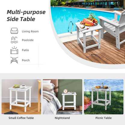 Mesa Auxiliar de Café Cuadrada de 15 Pulgadas con Listones de Madera para Patio/Jardín - Blanca