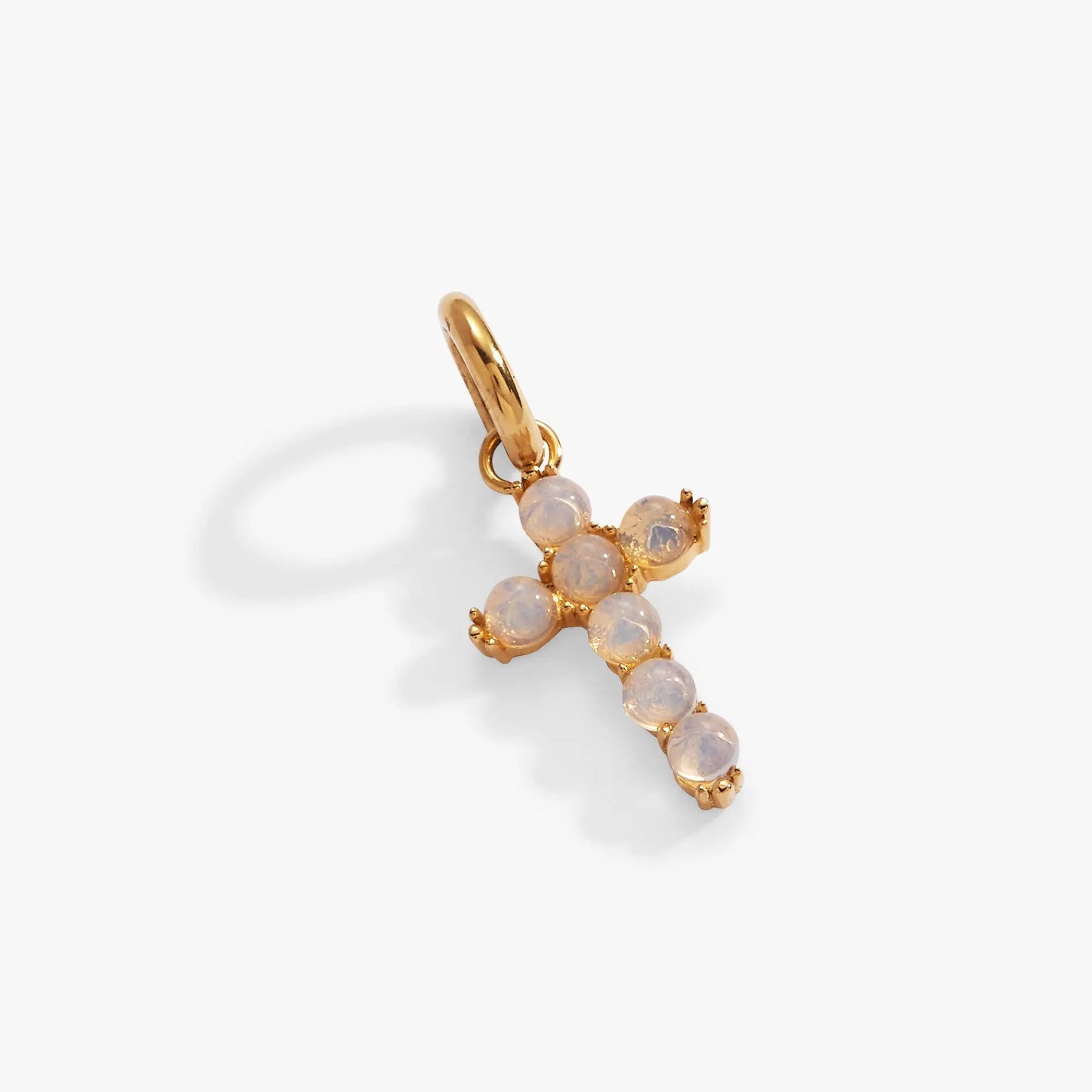 Opal Cross Interchangeable Charm in gold-tone metal with pale opal beads ALEX AND ANI on Tampa Home & Garden Store