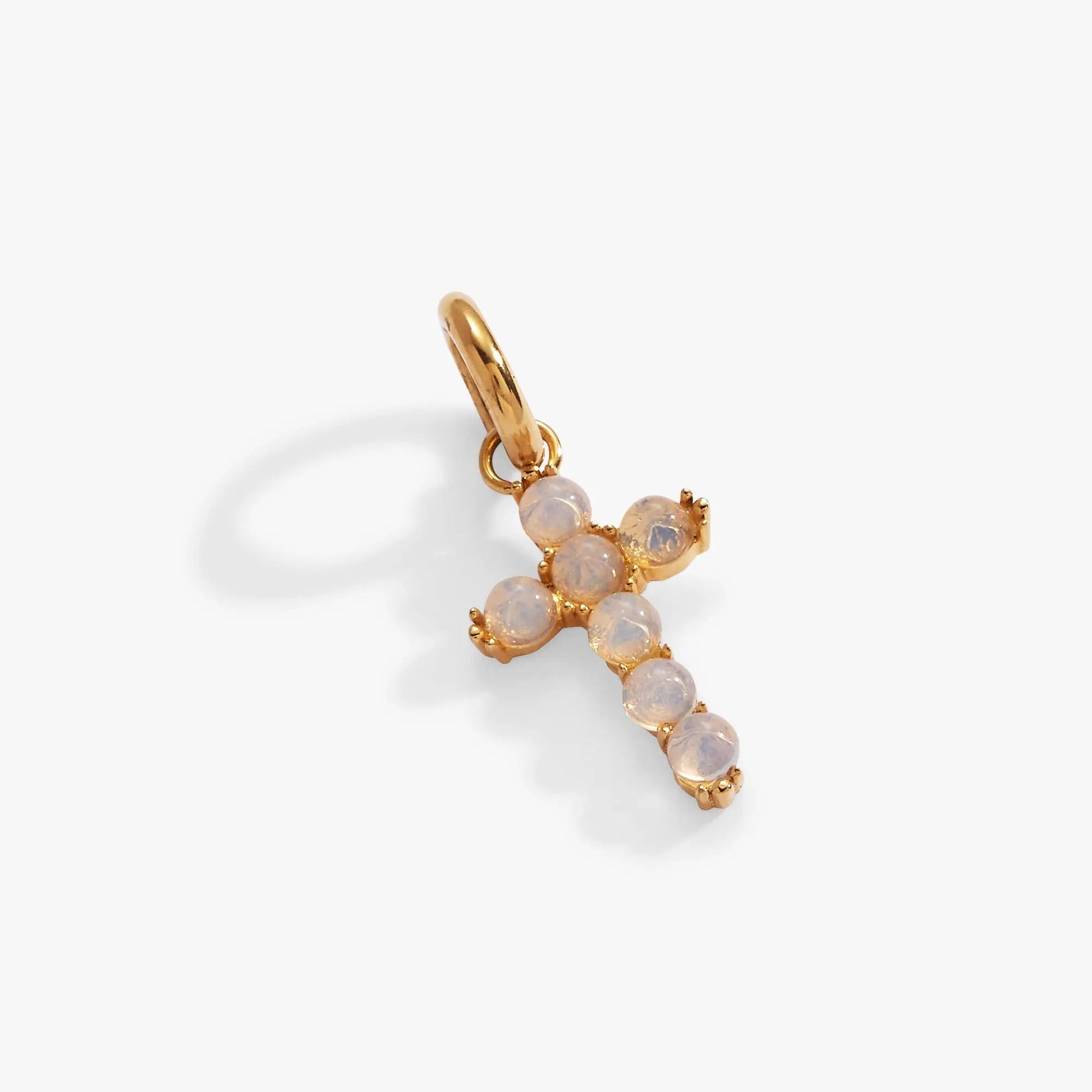 Opal Cross Interchangeable Charm in gold-tone metal with pale opal beads ALEX AND ANI on Tampa Home & Garden Store