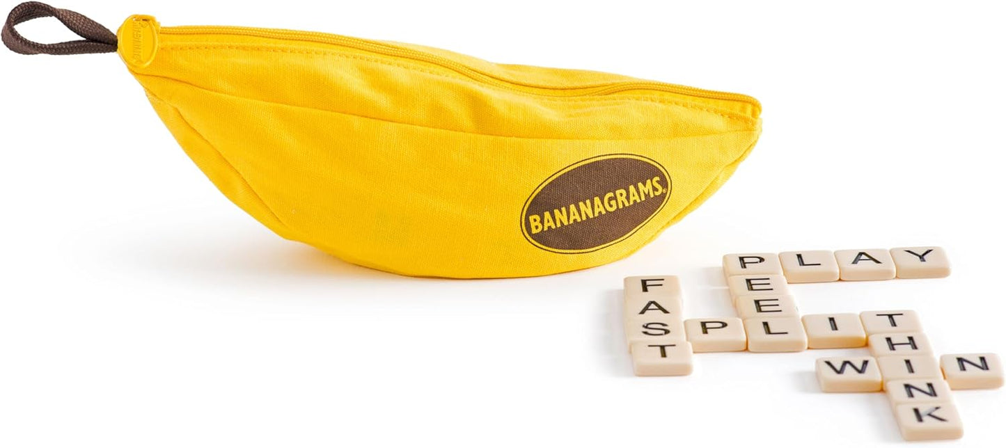 BANANAGRAMS Classic Game yellow banana pouch with BANANAGRAMS logo and letter tiles on Tampa Home & Garden Store