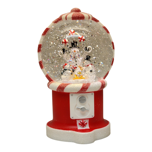 Distributeur de bonbons lumineux en forme de boule à neige avec globe aquatique rotatif - Bonhomme de neige