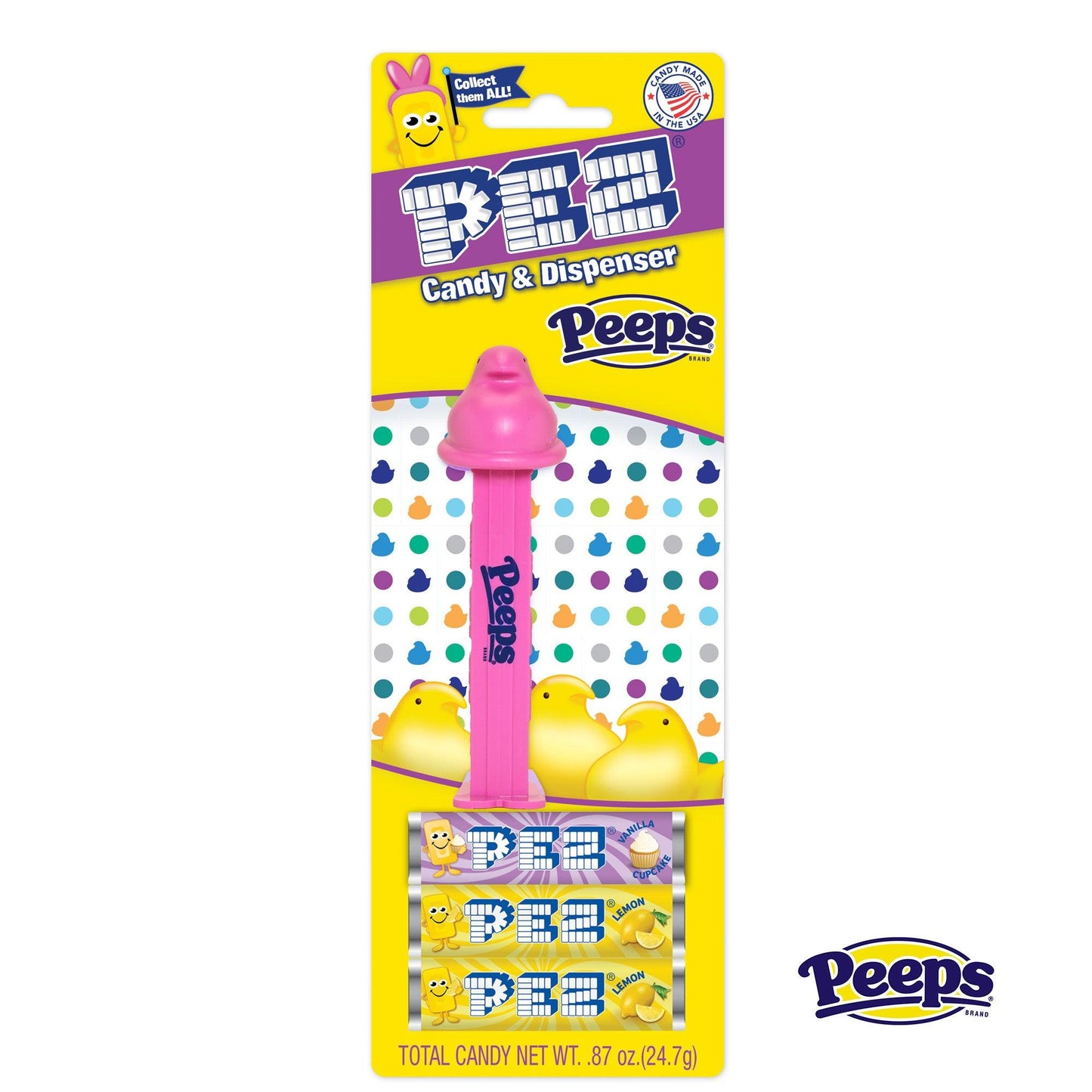 Pez Peeps Dispenser with 3 Candy Rolls - Pink