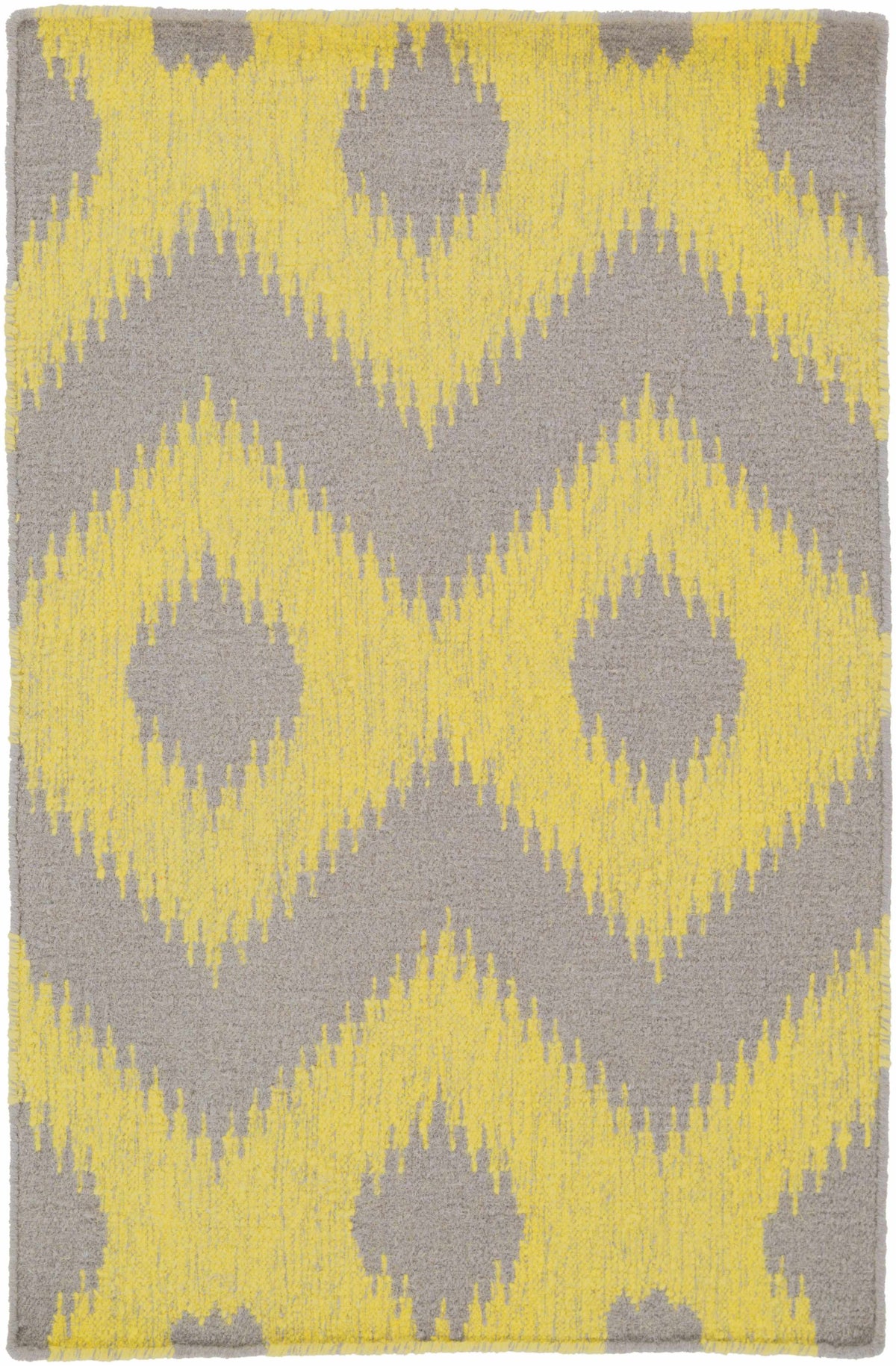Oradell Yellow Ikat Wool Rug by Boutique Rugs, gray and yellow ikat pattern clearance on Tampa Home & Garden Store
