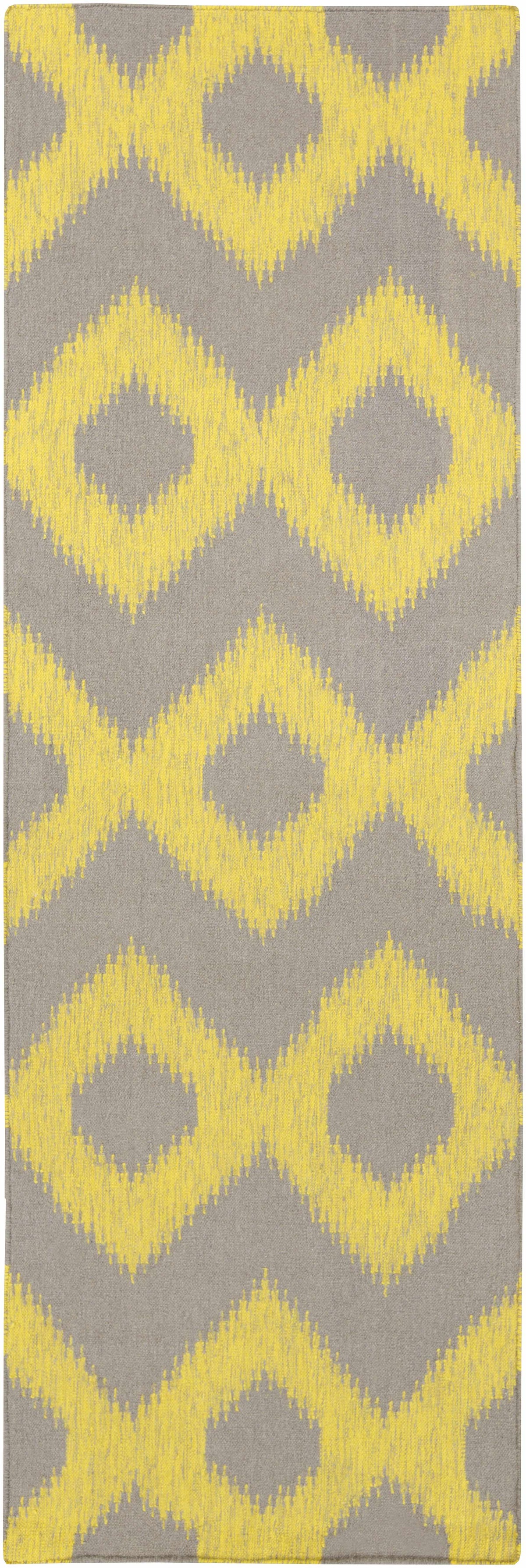 Rug Oradell Yellow Ikat Wool with gray field and yellow diamond ikat pattern on Tampa Home & Garden Store
