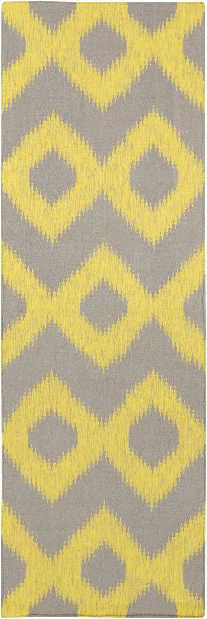 Rug Oradell Yellow Ikat Wool with gray field and yellow diamond ikat pattern on Tampa Home & Garden Store