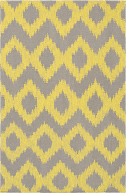 Boutique Rugs Oradell Yellow Ikat Wool Rug with gray field and bold yellow diamonds on Tampa Home & Garden Store