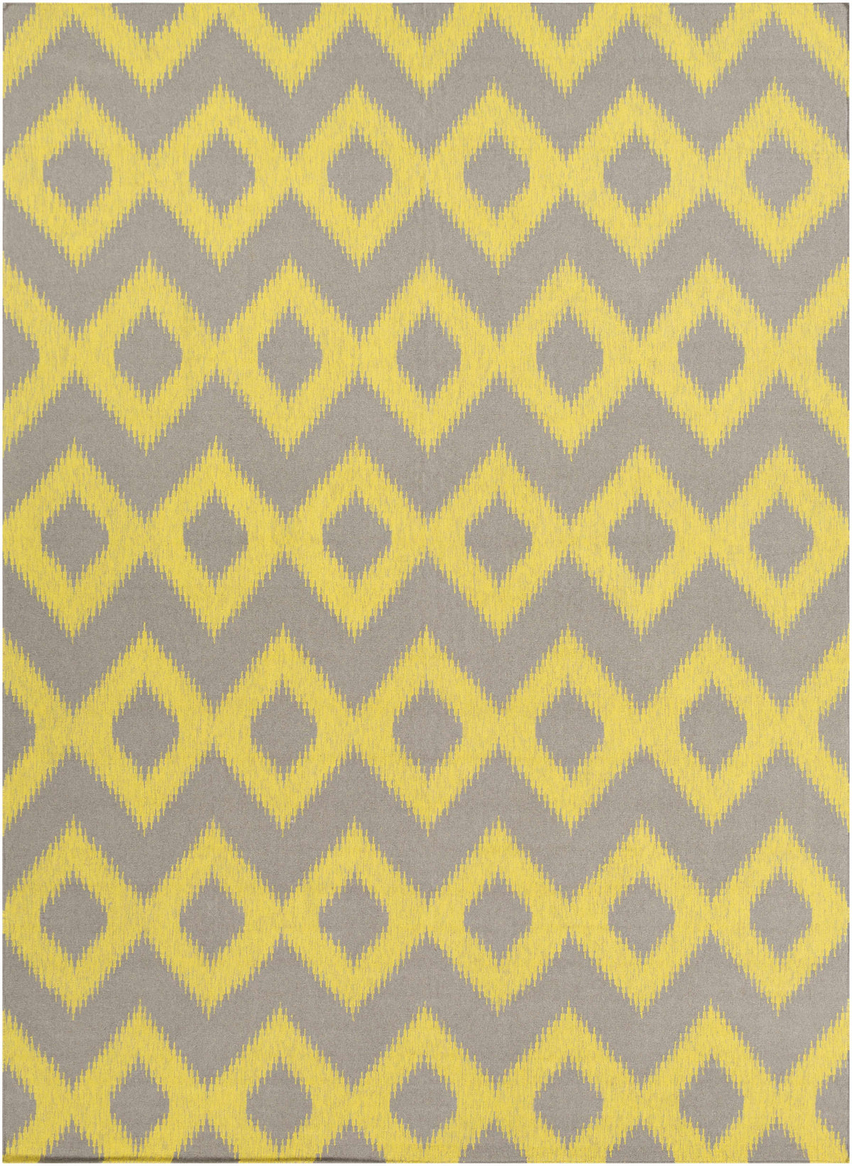 Oradell Yellow Ikat Wool Rug by Boutique Rugs gray ground with bright yellow diamonds on Tampa Home & Garden Store