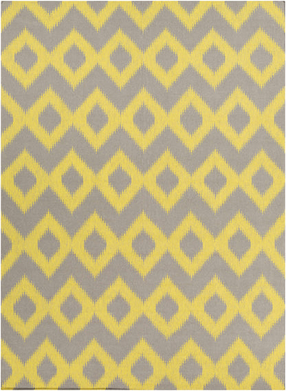 Oradell Yellow Ikat Wool Rug by Boutique Rugs gray ground with bright yellow diamonds on Tampa Home & Garden Store