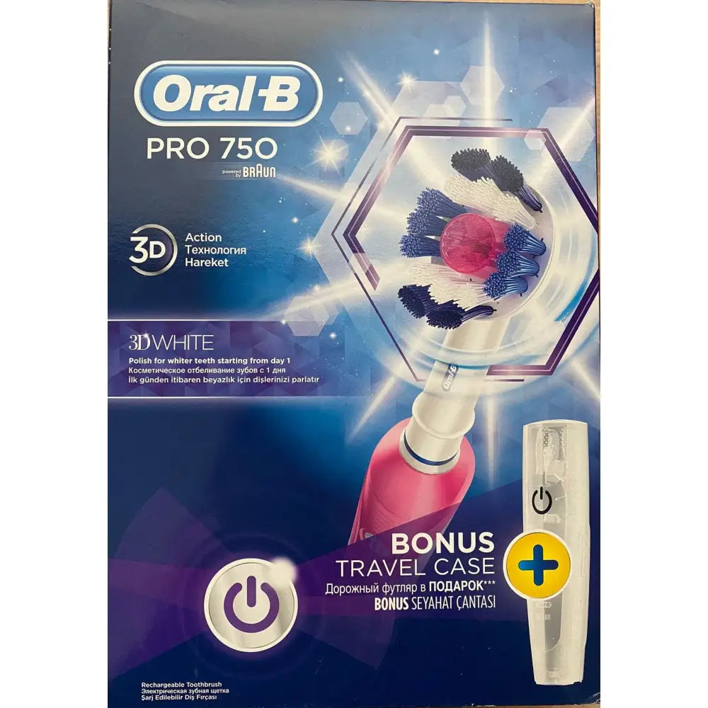 Oral-B PRO 750 3D White rechargeable toothbrush with bonus travel case on Tampa Home & Garden Store
