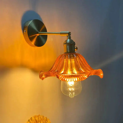 Orange and Gold Fluted Glass Wall Lamp in Bedroom