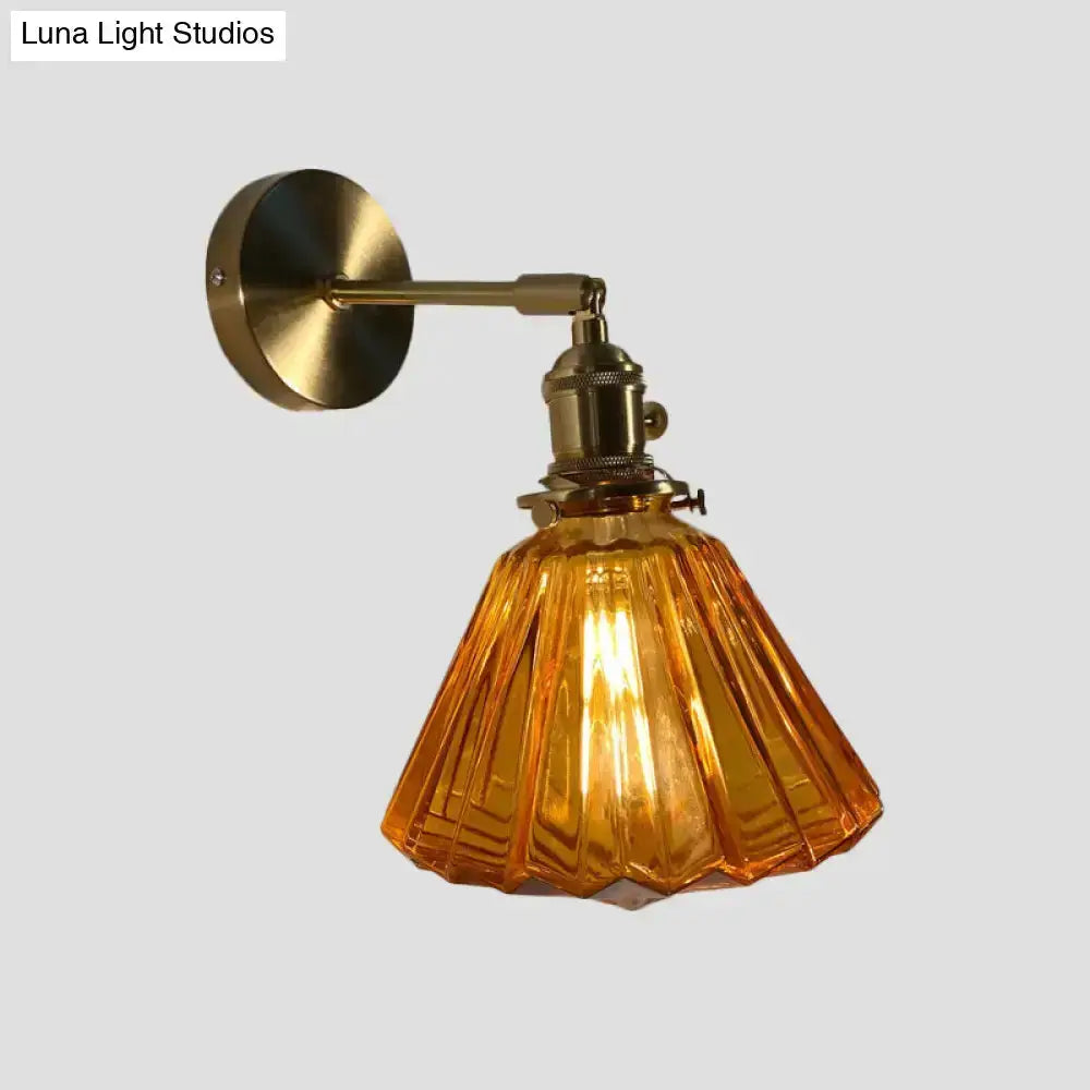 Orange and Gold Fluted Glass Wall Lamp in Bedroom