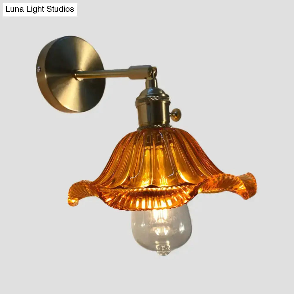 Orange and Gold Fluted Glass Wall Lamp in Bedroom