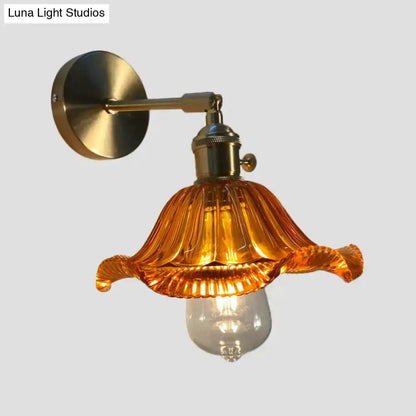 Orange and Gold Fluted Glass Wall Lamp in Bedroom