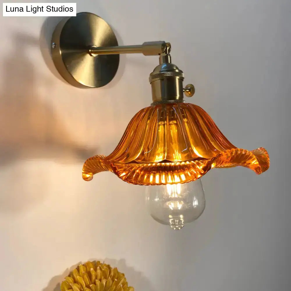 Orange and Gold Fluted Glass Wall Lamp in Bedroom