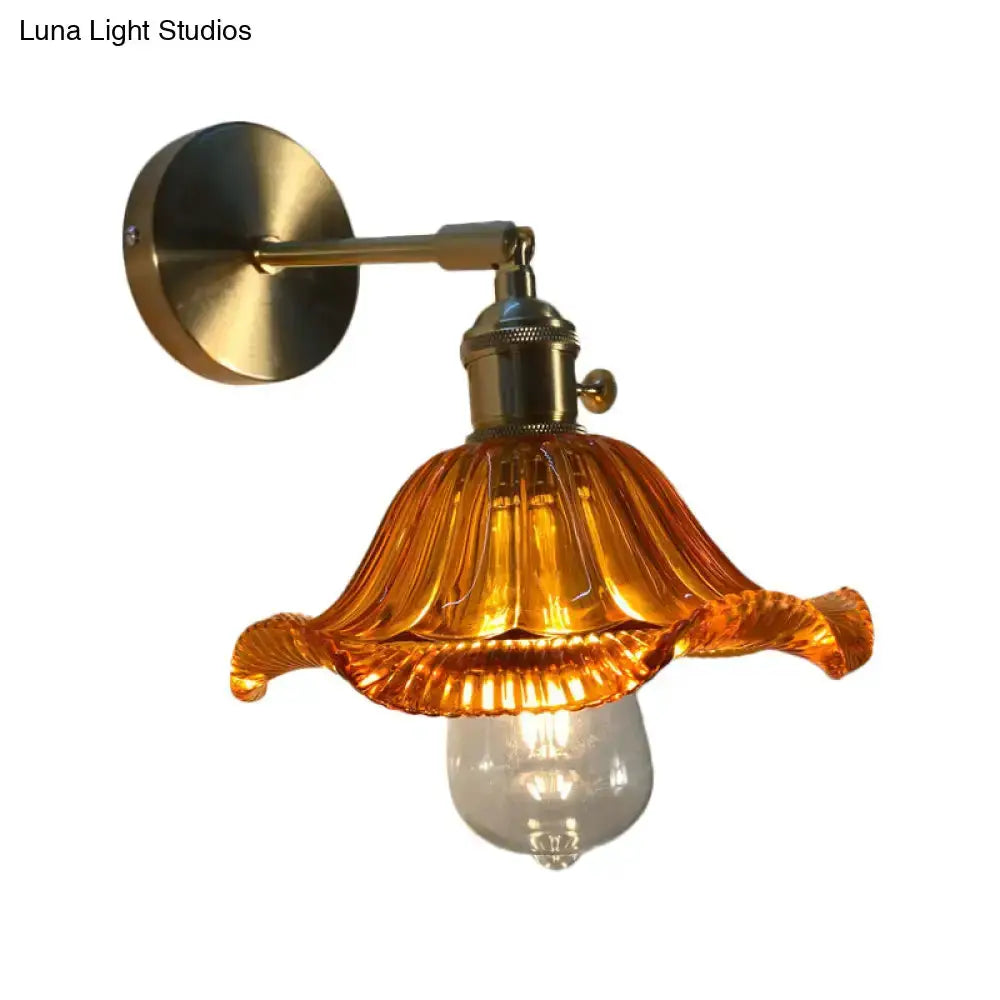 Orange and Gold Fluted Glass Wall Lamp in Bedroom